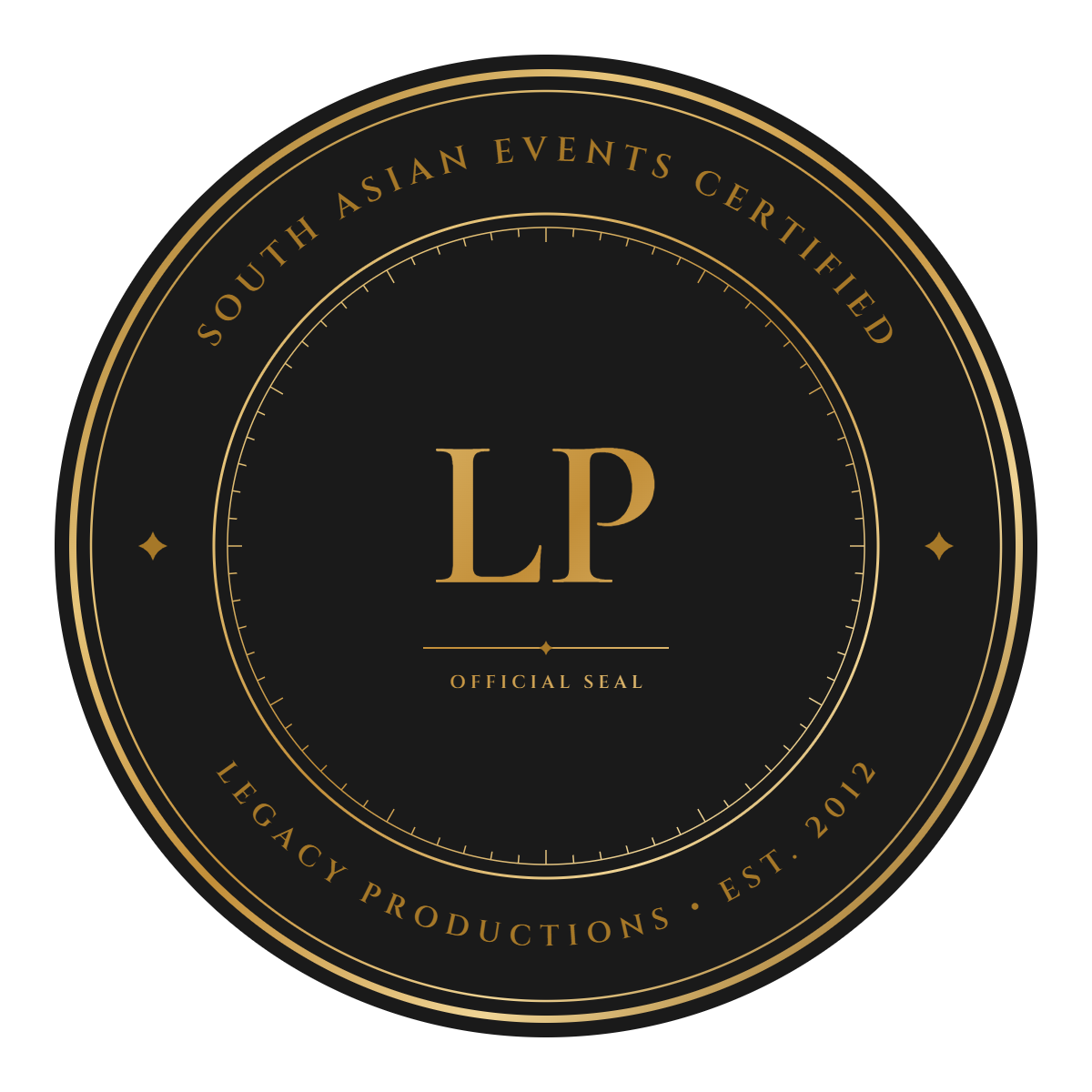 South Asian Events Certified — Official Seal by Legacy Productions, Est. 2012