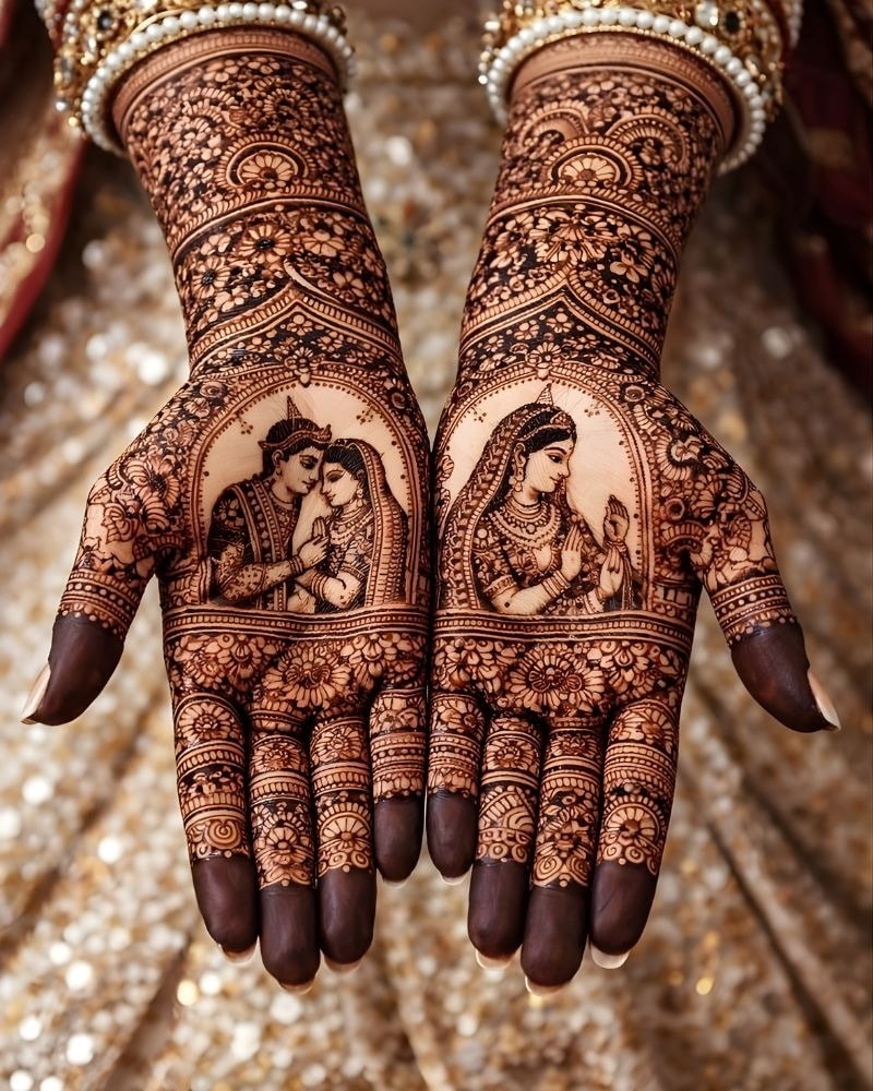 Intricate henna mehndi designs on hands