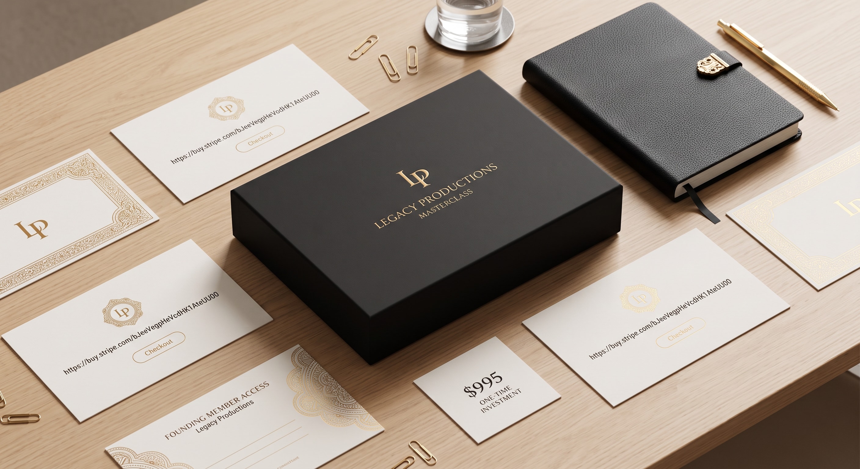 Legacy Productions Masterclass welcome box and brand identity